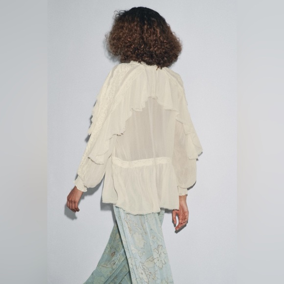 ZARA ZW COLLECTION LACE RUFFLE BLOUSE - Picture 13 of 16